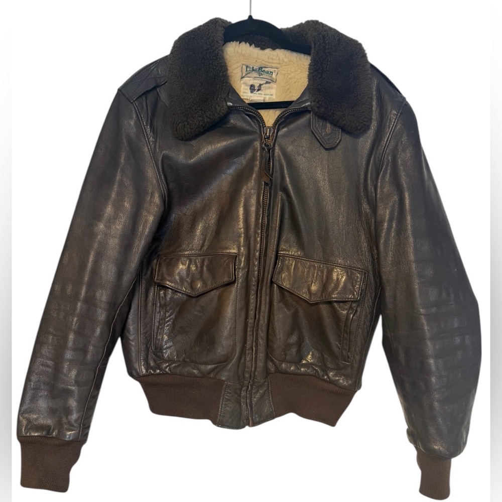 L.L. Bean Vintage 80s Flying Tiger Brown Leather Retro Flight Jacket sz40 USA